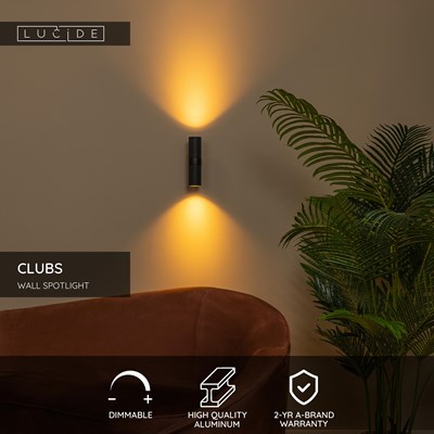 Lucide CLUBS - Wall spotlight / Wall light - 2xGU10 - Black